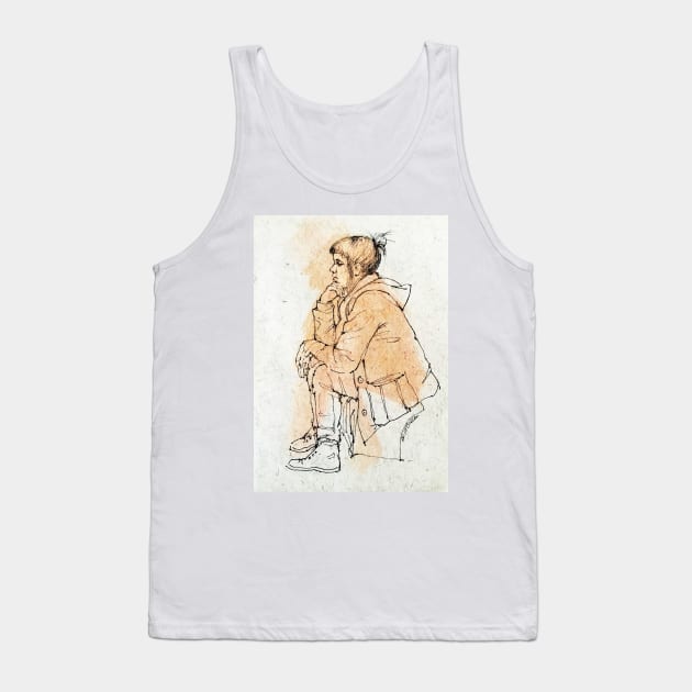 Girl in a duffel coat ~ink drawing Tank Top by rozmcq